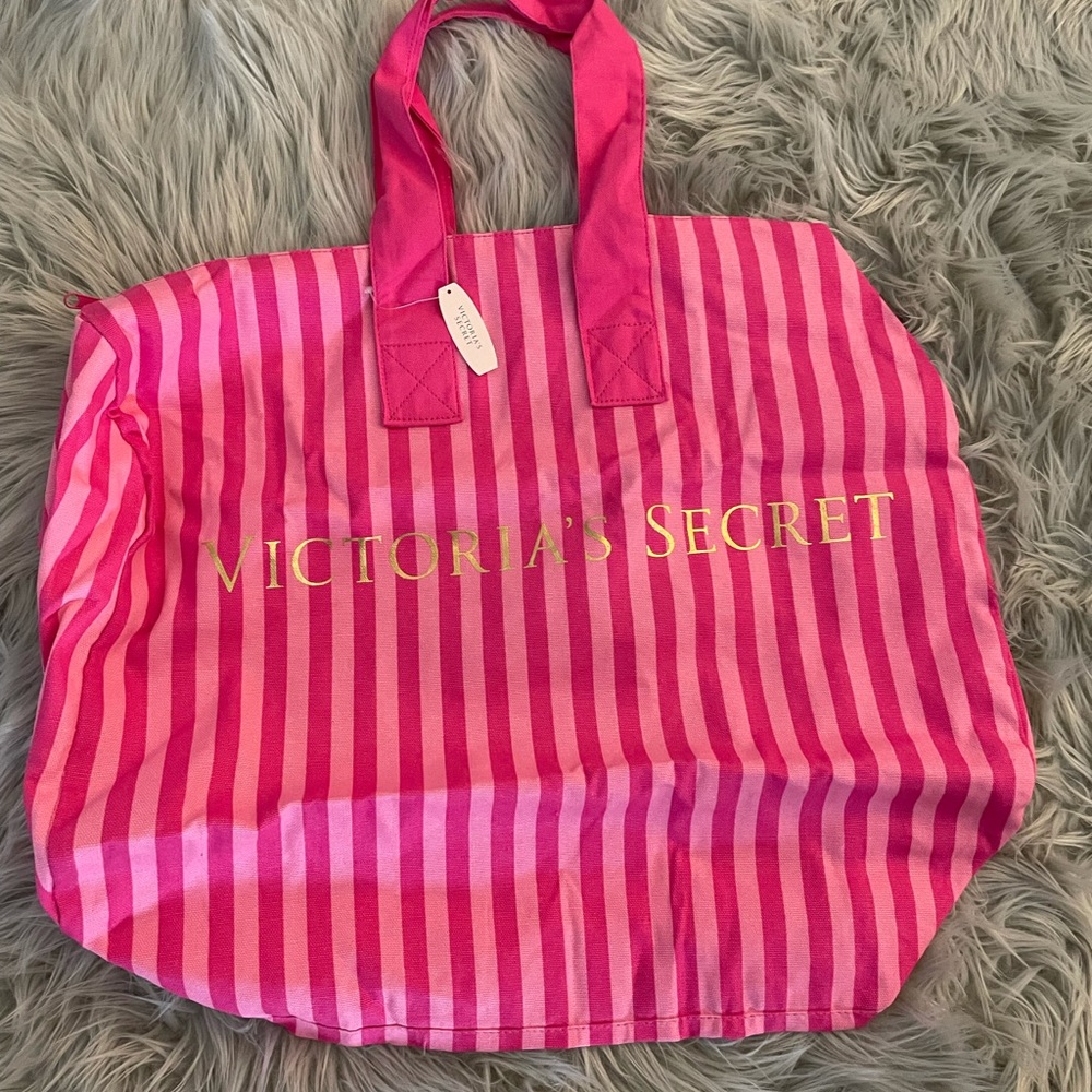 Victoria’s Secret pink-striped canvas tote